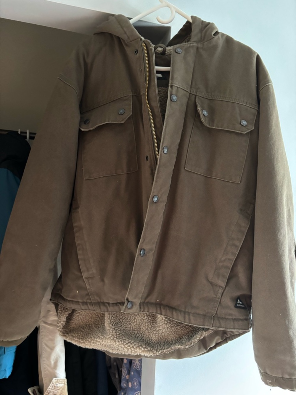 Brown Hooded Sherpa-Lined Men's Jacket